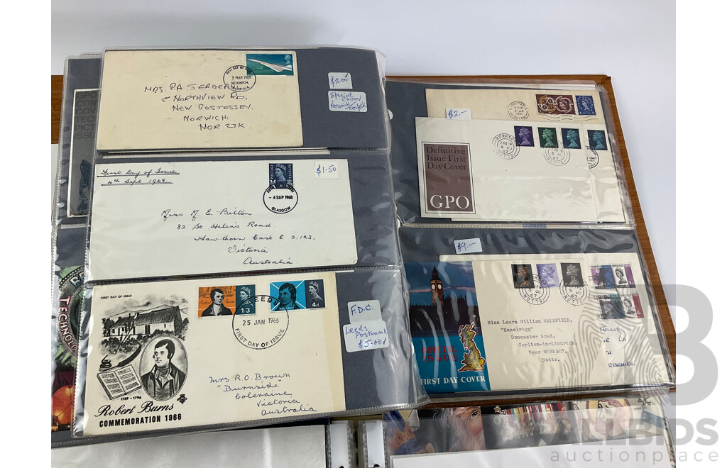 Two Albums of United Kingdom First Day Covers, Examples Spanning 1937 to 1976 with 1990’s Year Packs