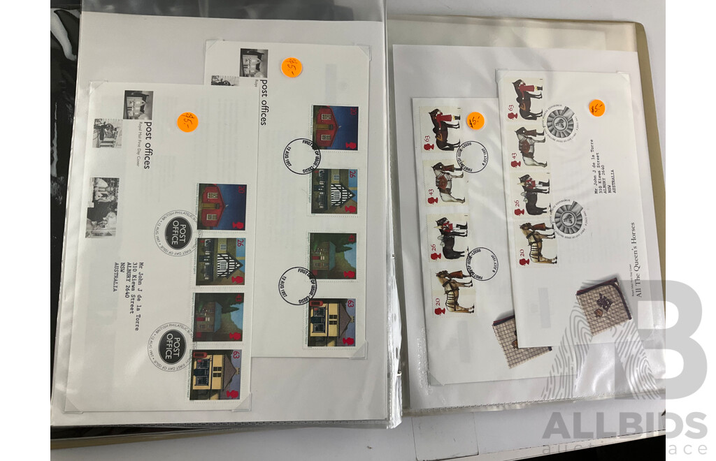 Two Albums of United Kingdom First Day Covers, Examples Spanning 1937 to 1976 with 1990’s Year Packs
