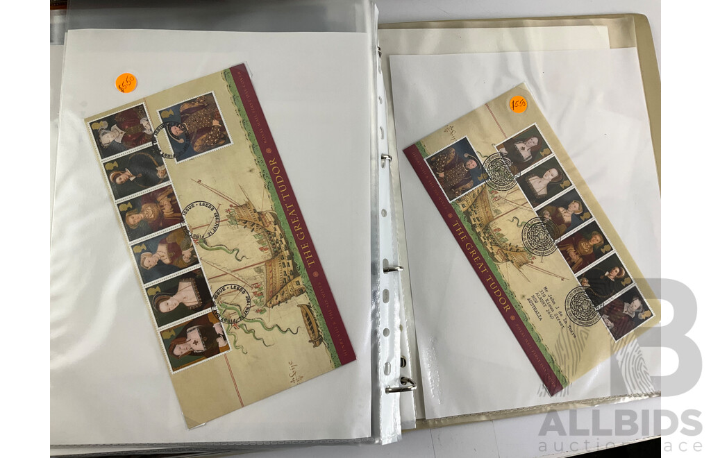 Two Albums of United Kingdom First Day Covers, Examples Spanning 1937 to 1976 with 1990’s Year Packs