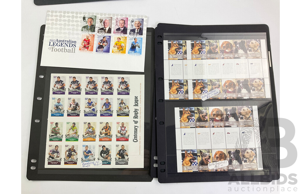 Australian Mint Stamp Blocks, Strips and Mini Sheets Including Quaratine Matters, Lest We Forget, Christmas, Green Power, Dogs - Face Value Over $70