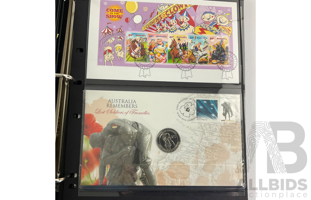 Album of Australian PNCs, Mint Stamp, Blocks Mini Sheets and First Day Covers Including Trans Australian Railway, Royal Christening/Wedding, Sir Douglas Mawson, National Service, Australia Remembers and More