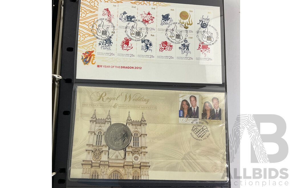 Album of Australian PNCs, Mint Stamp, Blocks Mini Sheets and First Day Covers Including Trans Australian Railway, Royal Christening/Wedding, Sir Douglas Mawson, National Service, Australia Remembers and More