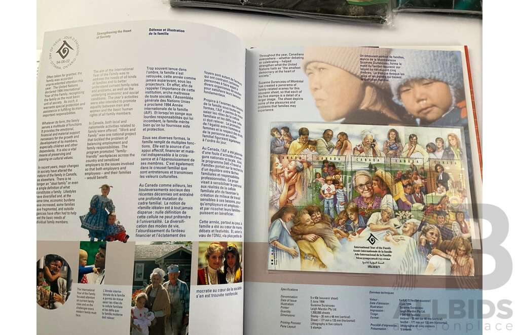 Five Canadian Souvenir Stamp Collection Albums, Consecutive Years 1990 to 1994