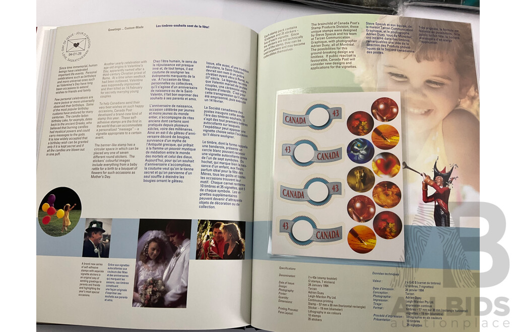 Five Canadian Souvenir Stamp Collection Albums, Consecutive Years 1990 to 1994