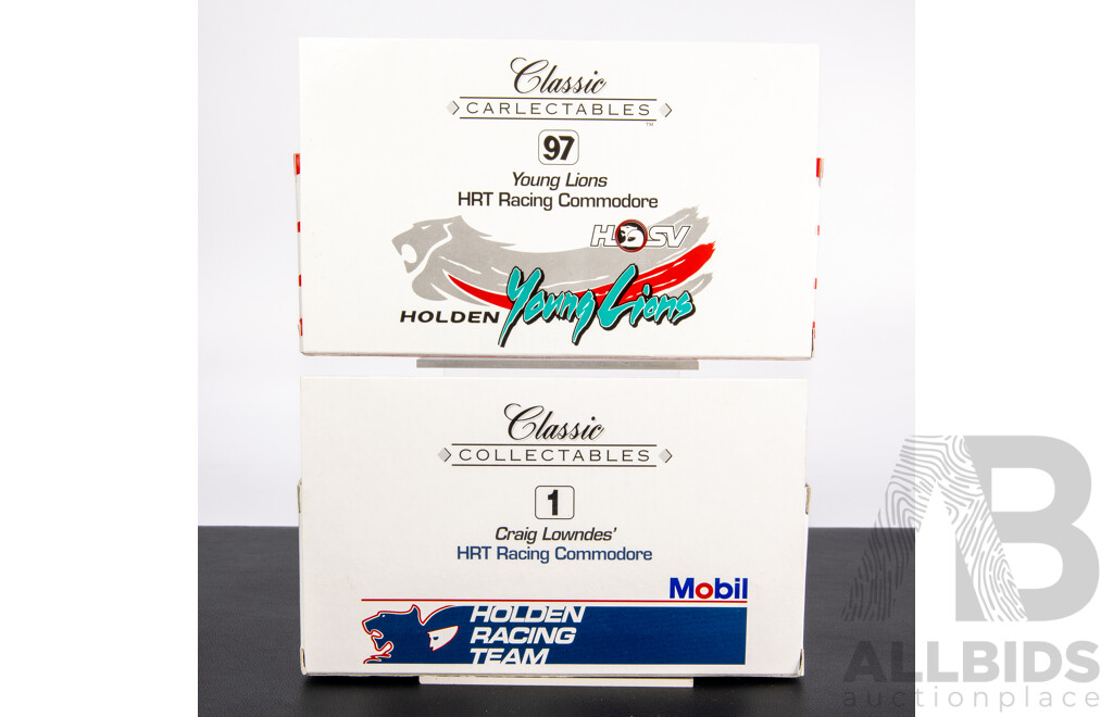 Two Classic Carlectables Diecast Holden Commodores, HRT Racing Craig Lowndes and Young Lions - 1:43 Scale