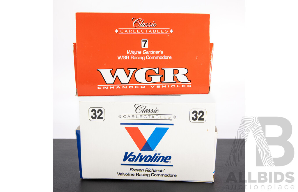 Two Classic Carlectables Diecast Holden Commodores, Stephen Richards Valvoline Racing and Wayne Gardener WGR Racing- 1:43 Scale