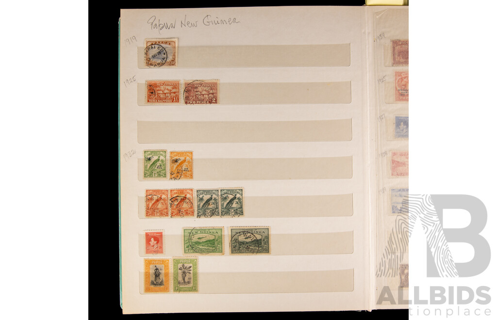 Album of Papua, Territory of New Guinea and Papua New Guinea Stamps, Examples Spanning 1919 to 2000, Over Prints