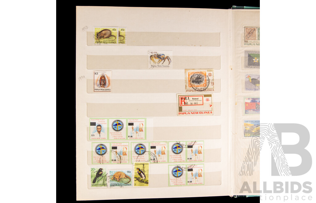 Album of Papua, Territory of New Guinea and Papua New Guinea Stamps, Examples Spanning 1919 to 2000, Over Prints