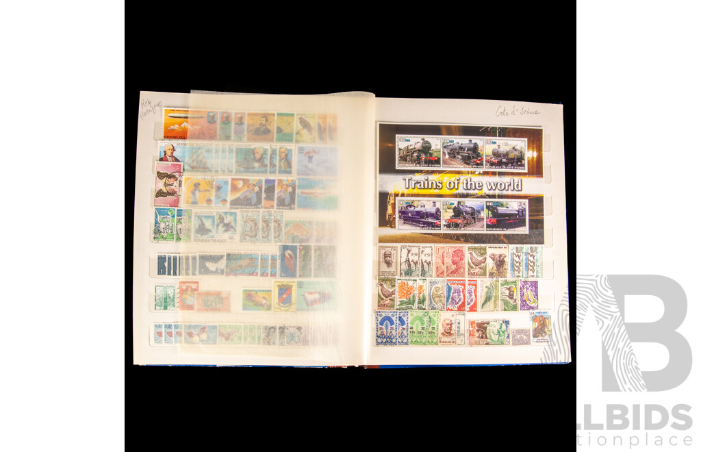 Two Albums of International Antique/Vintage Stamps Including Monaco, Tuvalu, French Colonies, Tunisie, Herm Island, Gabon, Republic of Guinea, Polynesia, Brunei, Chad, Maldives, Portugal 1892 to 1992