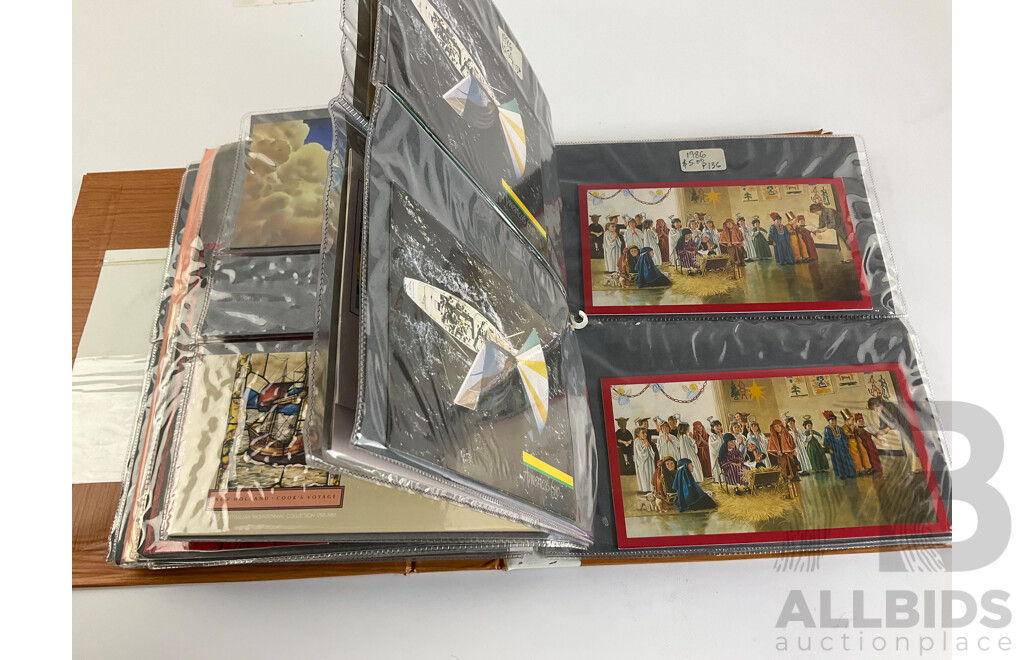Album of Australian Stamp Packs, Examples Spanning 1982 to 1987 Including Christmas, Selected Issues Consecutive 1982 to 1987, Veteran & Vintage Cars, Clipper Ships, Americas Cup, Many Doubles