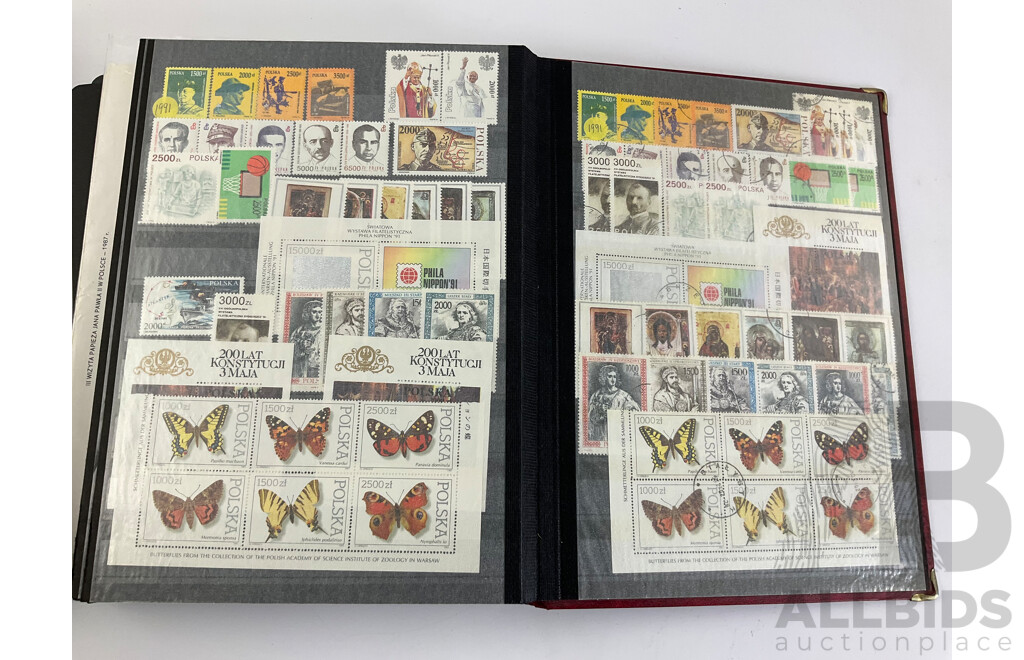 Three Albums of Poland Stamps, Examples Spanning 1921 to 1991, Including Part/Sets, Mints, Mini Sheets, Many Multiples