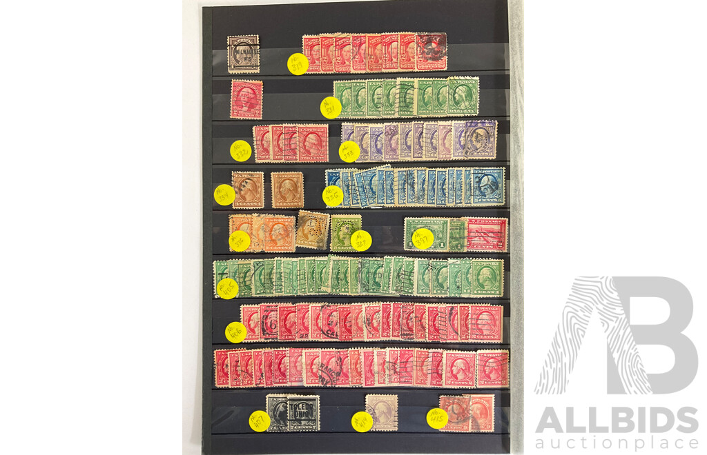 Over 200 USA 1870's to 1910's Stamps Including Washington, Franklin, Grant, Lincoln, Perfins, Overprints Milwaukee, Toledo, Scott Catalogue Numbers 135 to 415