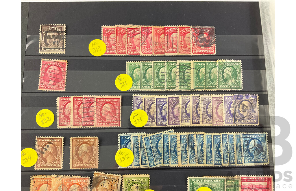Over 200 USA 1870's to 1910's Stamps Including Washington, Franklin, Grant, Lincoln, Perfins, Overprints Milwaukee, Toledo, Scott Catalogue Numbers 135 to 415