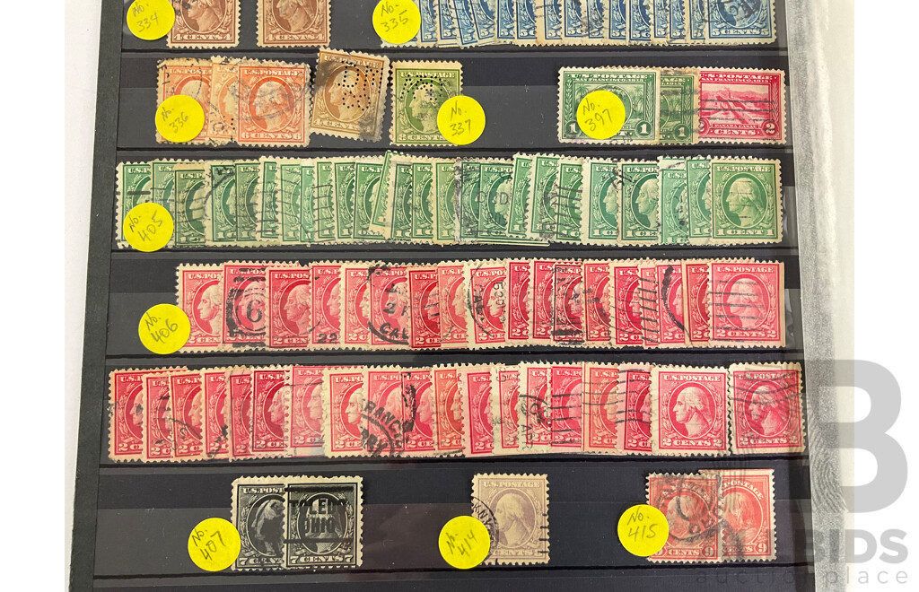 Over 200 USA 1870's to 1910's Stamps Including Washington, Franklin, Grant, Lincoln, Perfins, Overprints Milwaukee, Toledo, Scott Catalogue Numbers 135 to 415