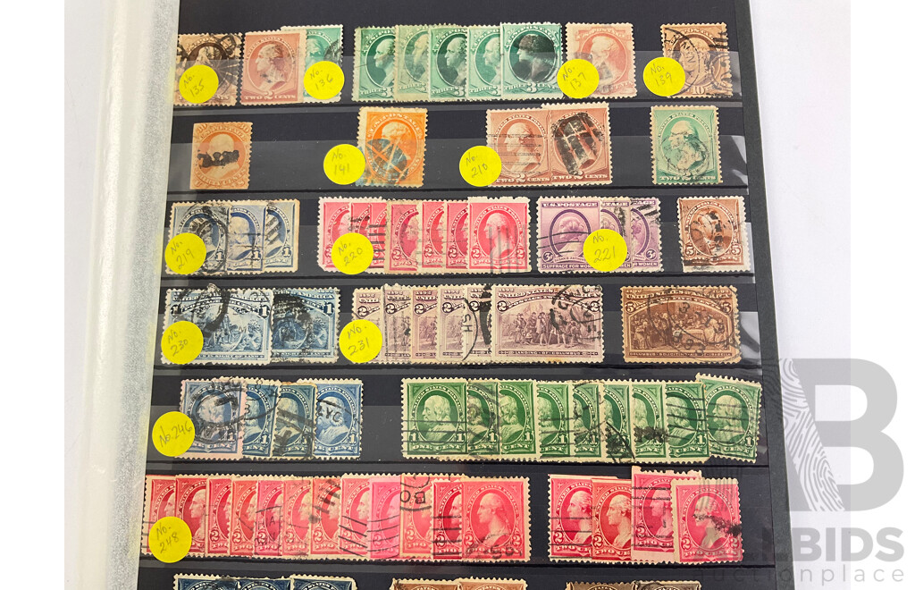 Over 200 USA 1870's to 1910's Stamps Including Washington, Franklin, Grant, Lincoln, Perfins, Overprints Milwaukee, Toledo, Scott Catalogue Numbers 135 to 415