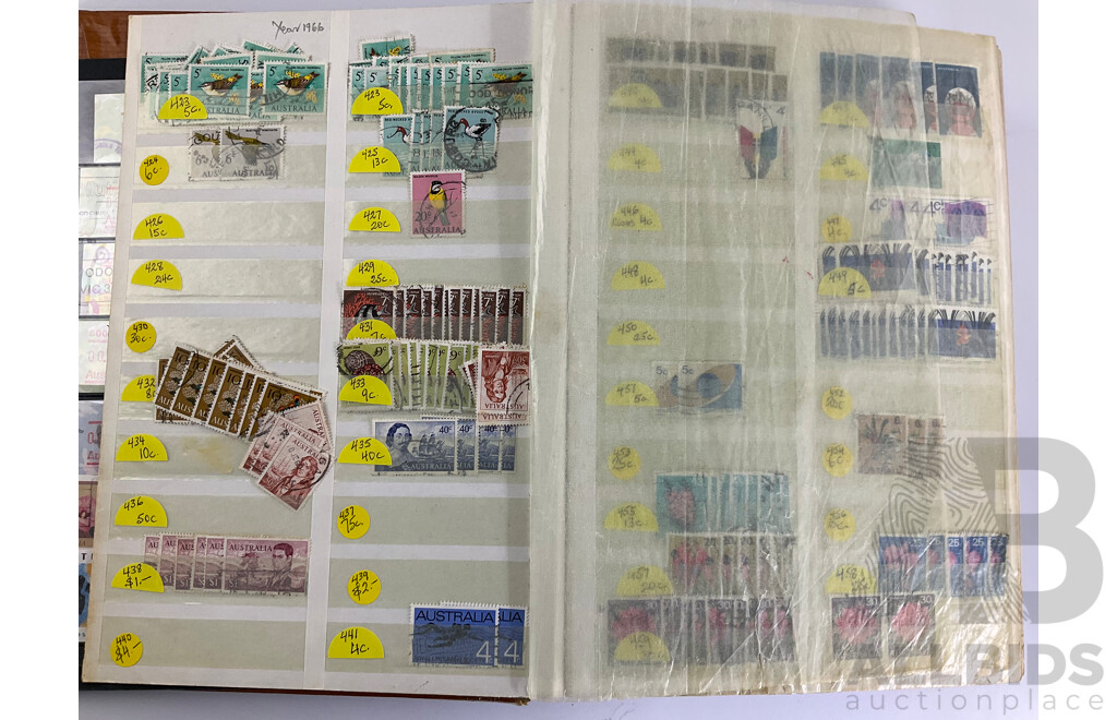 Album of Australian Stamps, Examples Spanning 1966 to 1990, Sets, Overprints, Many Multiples