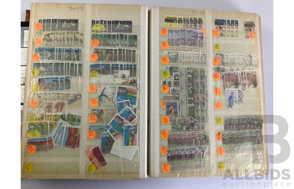 Album of Australian Stamps, Examples Spanning 1966 to 1990, Sets, Overprints, Many Multiples