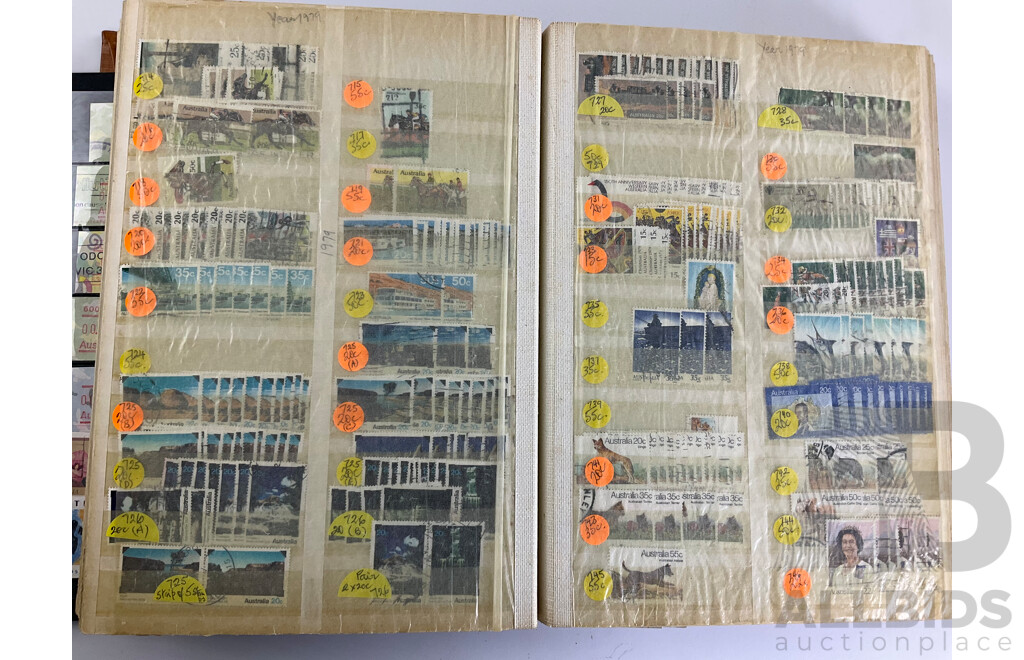 Album of Australian Stamps, Examples Spanning 1966 to 1990, Sets, Overprints, Many Multiples
