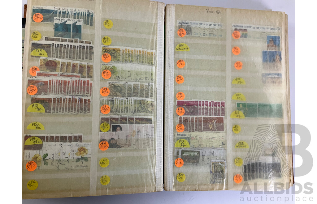 Album of Australian Stamps, Examples Spanning 1966 to 1990, Sets, Overprints, Many Multiples