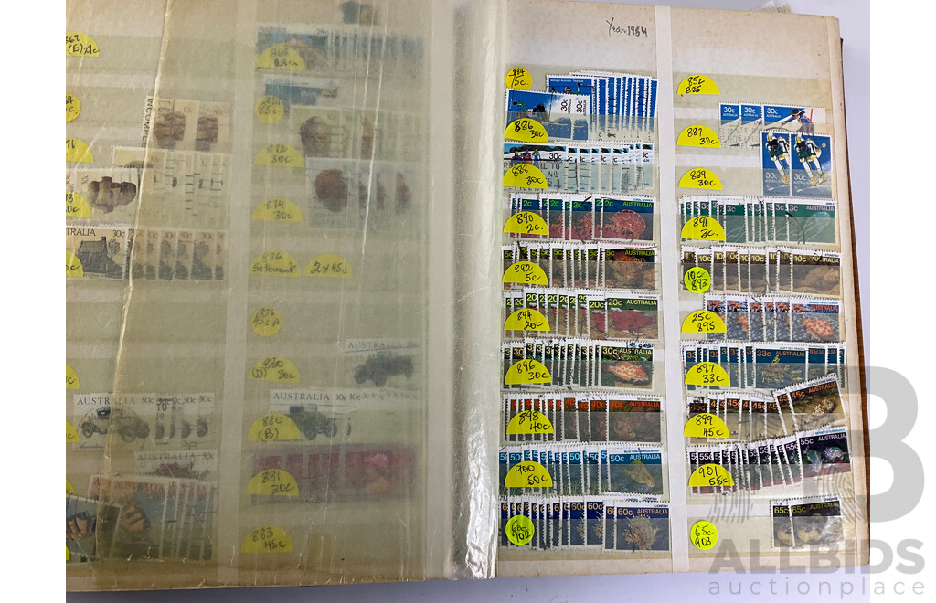 Album of Australian Stamps, Examples Spanning 1966 to 1990, Sets, Overprints, Many Multiples
