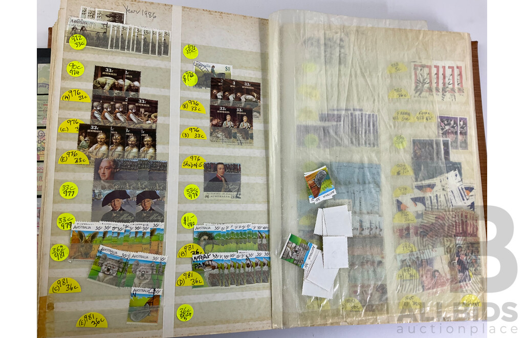 Album of Australian Stamps, Examples Spanning 1966 to 1990, Sets, Overprints, Many Multiples