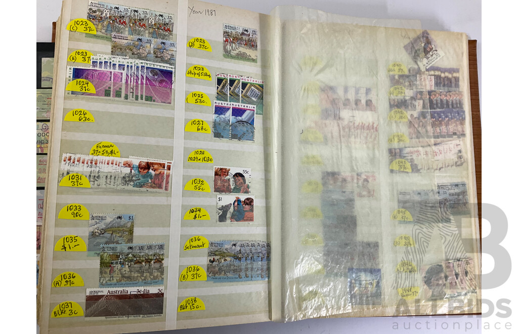 Album of Australian Stamps, Examples Spanning 1966 to 1990, Sets, Overprints, Many Multiples