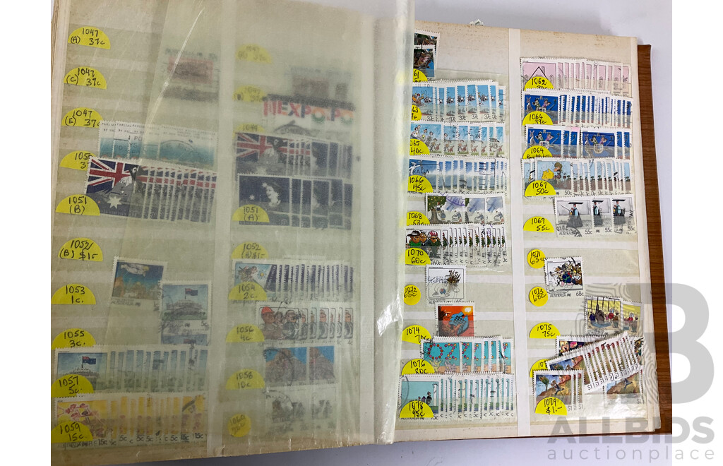 Album of Australian Stamps, Examples Spanning 1966 to 1990, Sets, Overprints, Many Multiples
