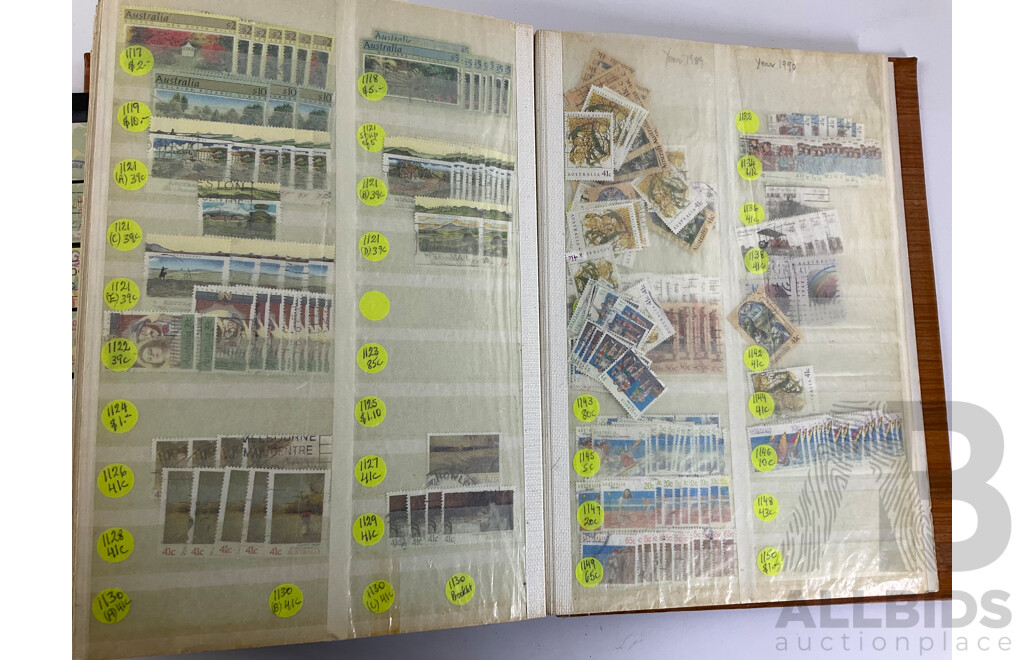 Album of Australian Stamps, Examples Spanning 1966 to 1990, Sets, Overprints, Many Multiples