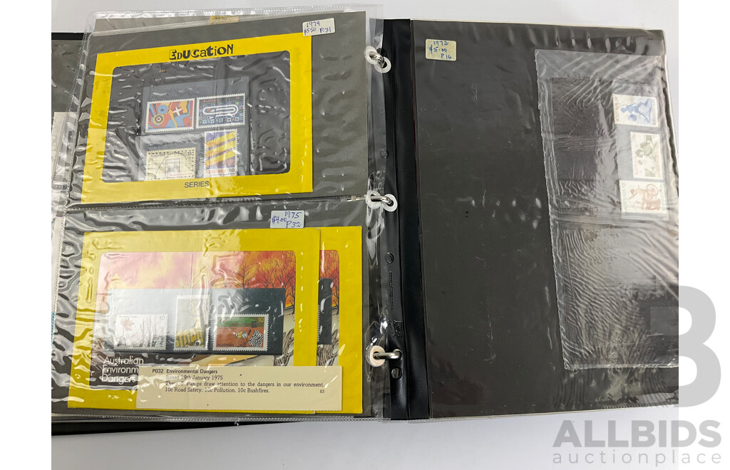 Album of Australian Stamp Packs, Examples Spanning 1969 to 1981, Many Doubles, Including Selected Issues, Coming South Ten Dollar and More