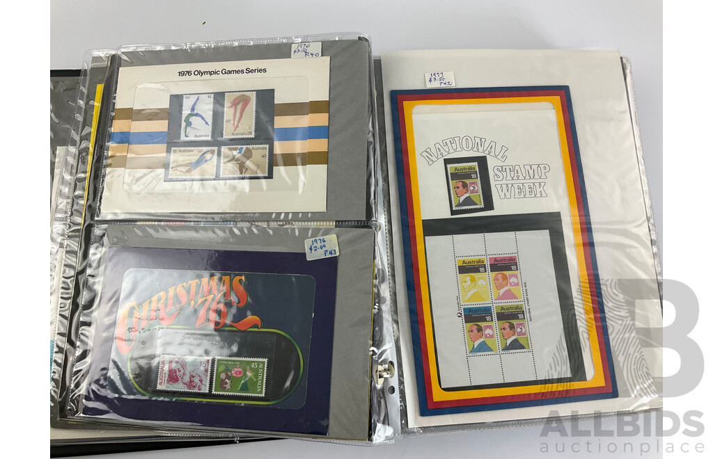 Album of Australian Stamp Packs, Examples Spanning 1969 to 1981, Many Doubles, Including Selected Issues, Coming South Ten Dollar and More