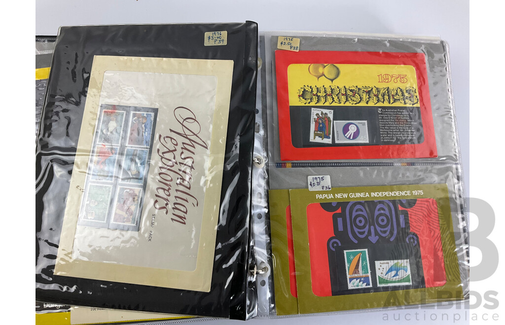 Album of Australian Stamp Packs, Examples Spanning 1969 to 1981, Many Doubles, Including Selected Issues, Coming South Ten Dollar and More
