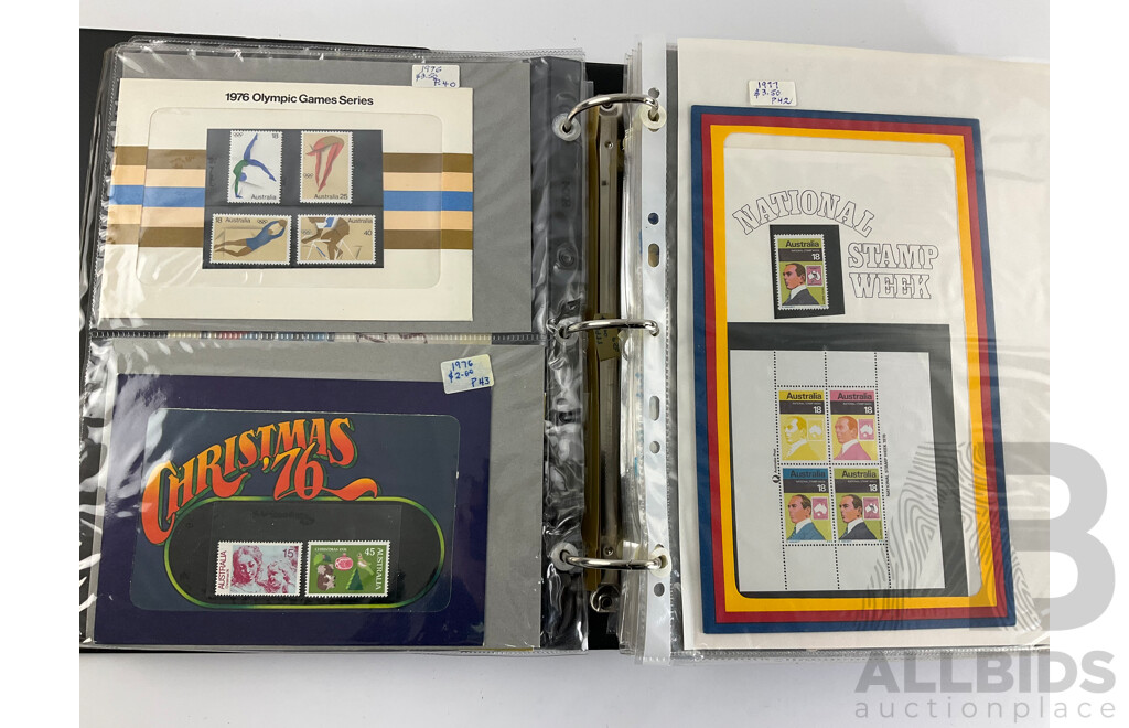 Album of Australian Stamp Packs, Examples Spanning 1969 to 1981, Many Doubles, Including Selected Issues, Coming South Ten Dollar and More