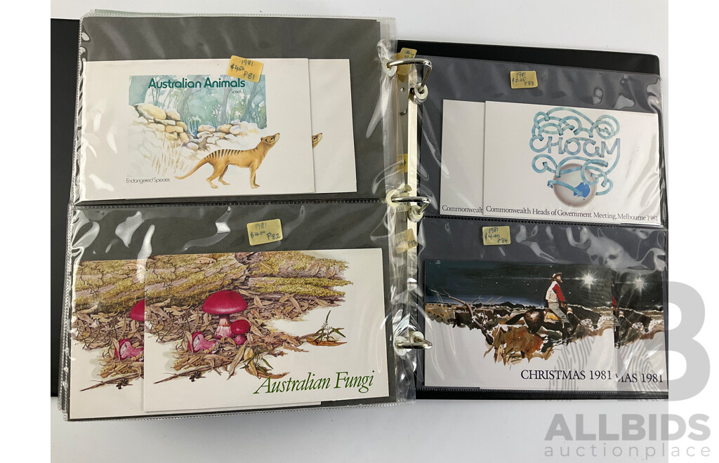 Album of Australian Stamp Packs, Examples Spanning 1969 to 1981, Many Doubles, Including Selected Issues, Coming South Ten Dollar and More