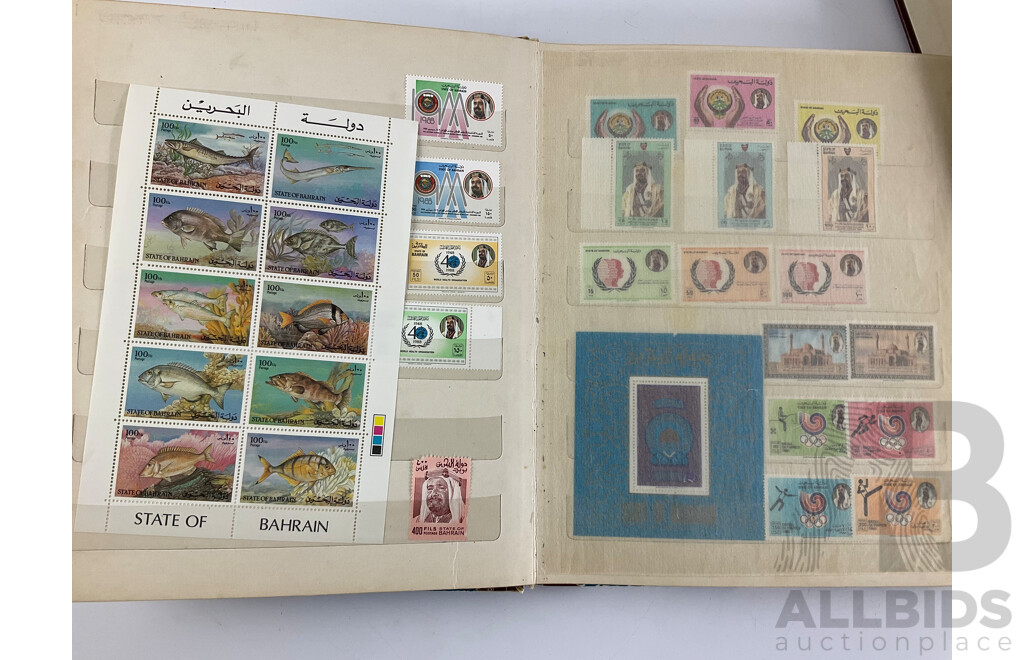 Three Albums of Vintage Stamps Including Bahrain, Kuwait, UAE, Bhutan, Pakistan, Palestine, San Marino, Over Prints, Mints