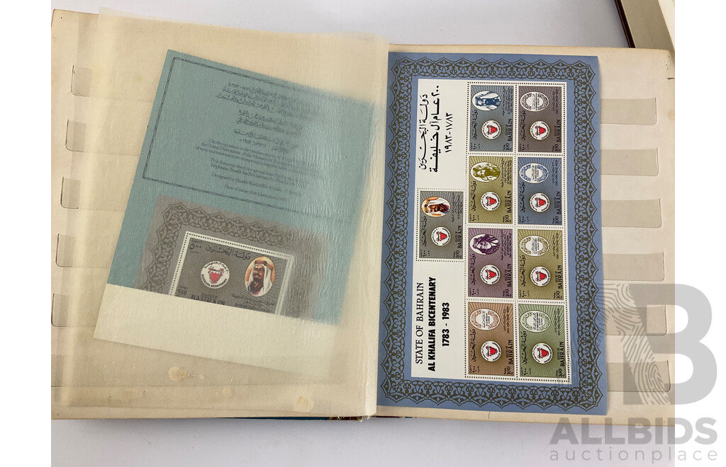 Three Albums of Vintage Stamps Including Bahrain, Kuwait, UAE, Bhutan, Pakistan, Palestine, San Marino, Over Prints, Mints