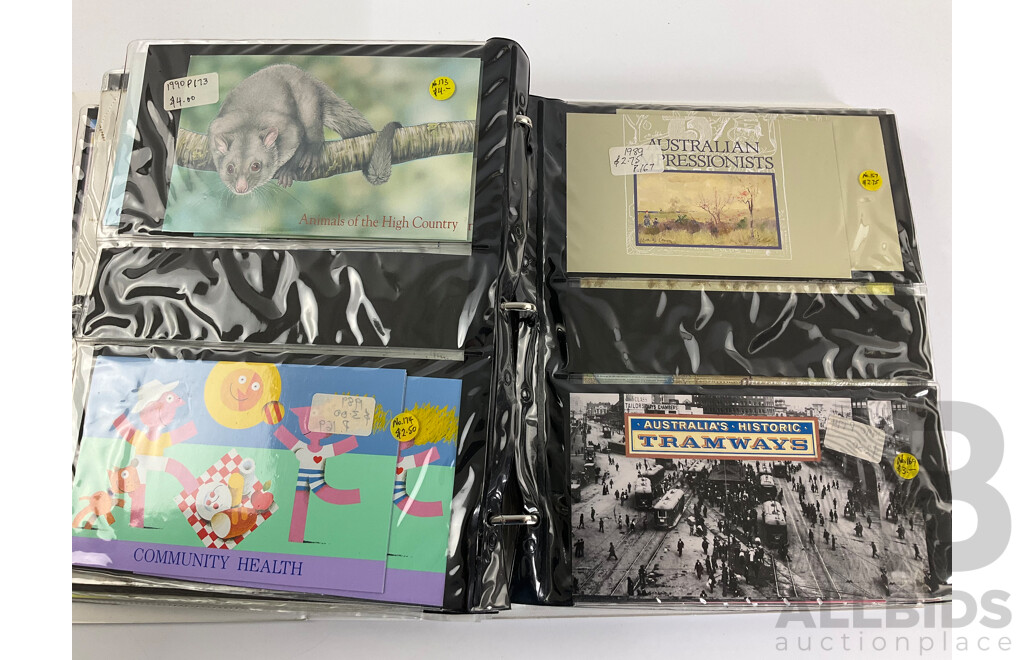 Album of Australian Stamp Pack and Books, Examples Spanning 1988 to 1991 Mostly Doubles/Multiples, Bicentennial, Selected Issues, Living Together, Tall Ships