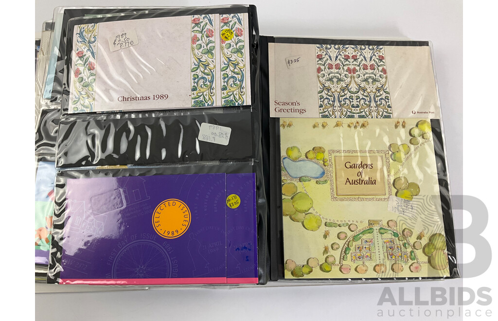 Album of Australian Stamp Pack and Books, Examples Spanning 1988 to 1991 Mostly Doubles/Multiples, Bicentennial, Selected Issues, Living Together, Tall Ships