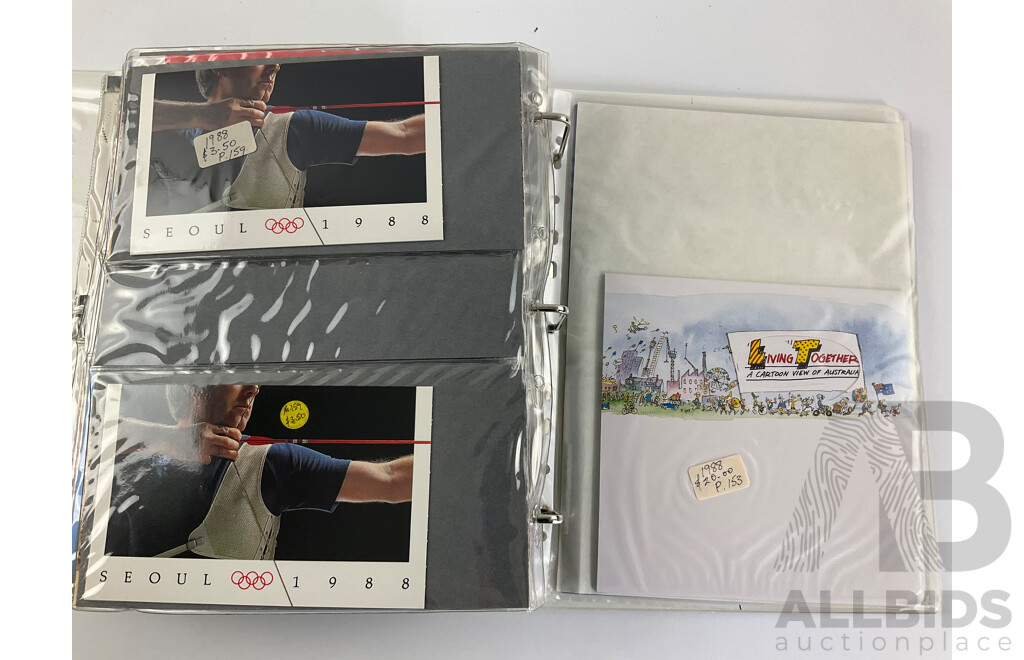 Album of Australian Stamp Pack and Books, Examples Spanning 1988 to 1991 Mostly Doubles/Multiples, Bicentennial, Selected Issues, Living Together, Tall Ships