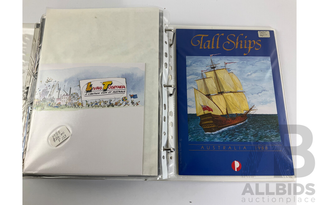Album of Australian Stamp Pack and Books, Examples Spanning 1988 to 1991 Mostly Doubles/Multiples, Bicentennial, Selected Issues, Living Together, Tall Ships