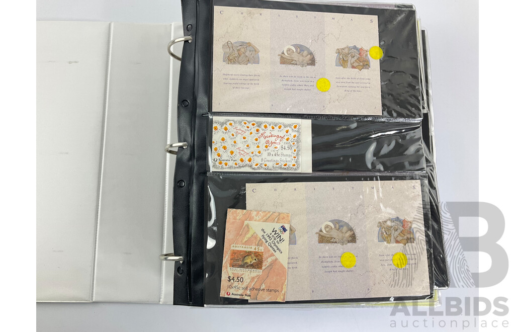 Album of Australian Stamp Pack and Books, Examples Spanning 1988 to 1991 Mostly Doubles/Multiples, Bicentennial, Selected Issues, Living Together, Tall Ships