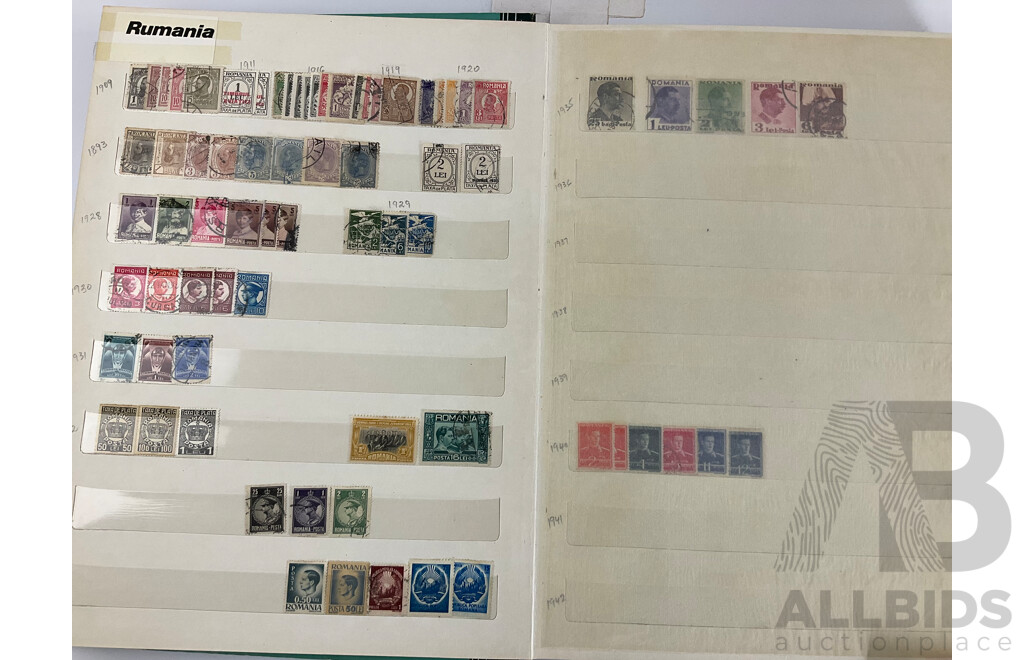 Three Antique and Vintage International Stamp Albums Including Fujeira, Manama, Yemen, Sharjah, Indonesia, Lebanon, Egypt, Libya, Oman, Kuwait, Rwanda, Romania, Bulgaria