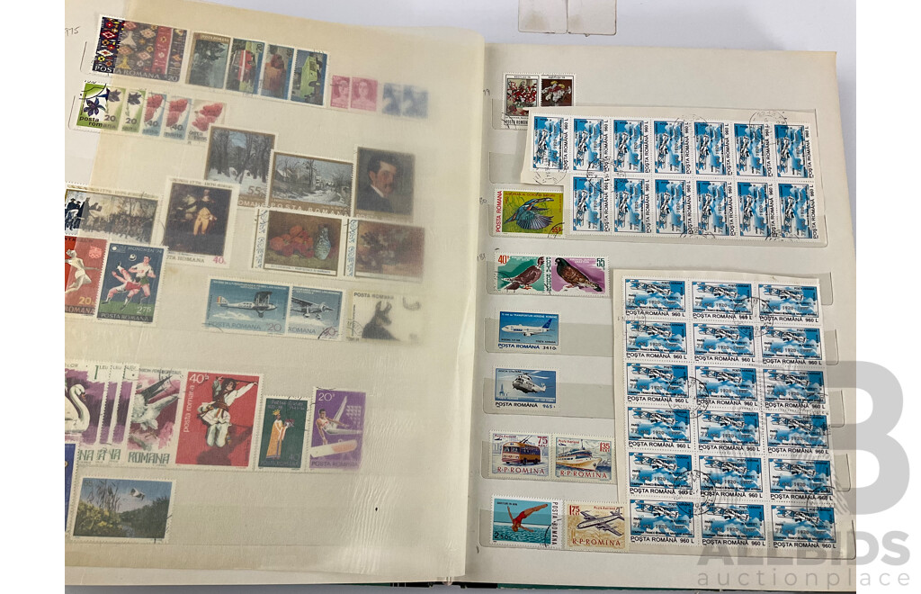 Three Antique and Vintage International Stamp Albums Including Fujeira, Manama, Yemen, Sharjah, Indonesia, Lebanon, Egypt, Libya, Oman, Kuwait, Rwanda, Romania, Bulgaria