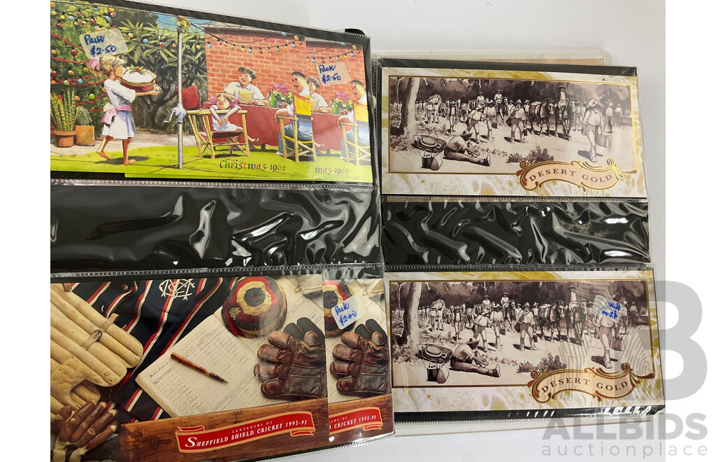 Album of Australian Stamp Packs and Booklets, Examples Spanning 1992 to 1996, Atlanta/Sydney, Joint Issues, Last Huskies, Bunyips, Native Wildlife, Dreamings, Desert Gold