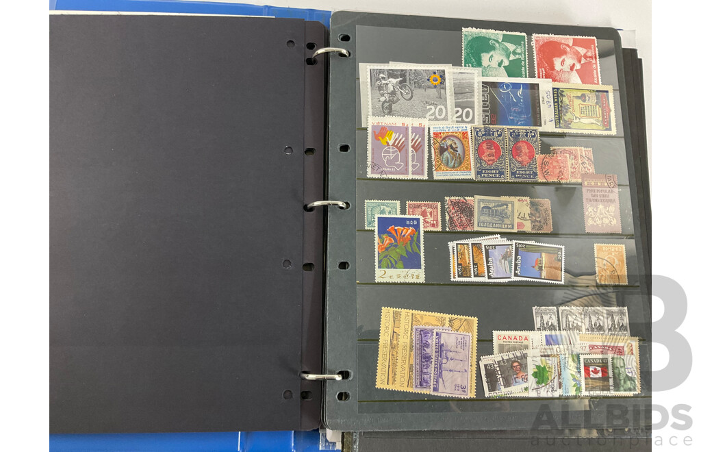 Album of International Stamps Including Australia, USA, UK, Maldives, Pakistan, Malta, Mints