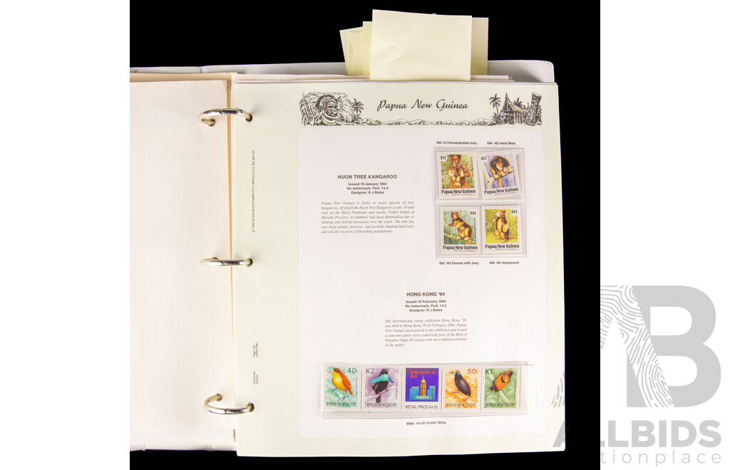 Seven Seas Album of Papua New Guinea 1984 to 1997 Mint Stamps, Approximately 80% Complete