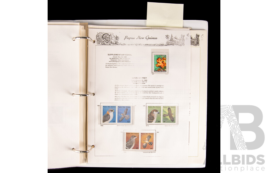 Seven Seas Album of Papua New Guinea 1984 to 1997 Mint Stamps, Approximately 80% Complete