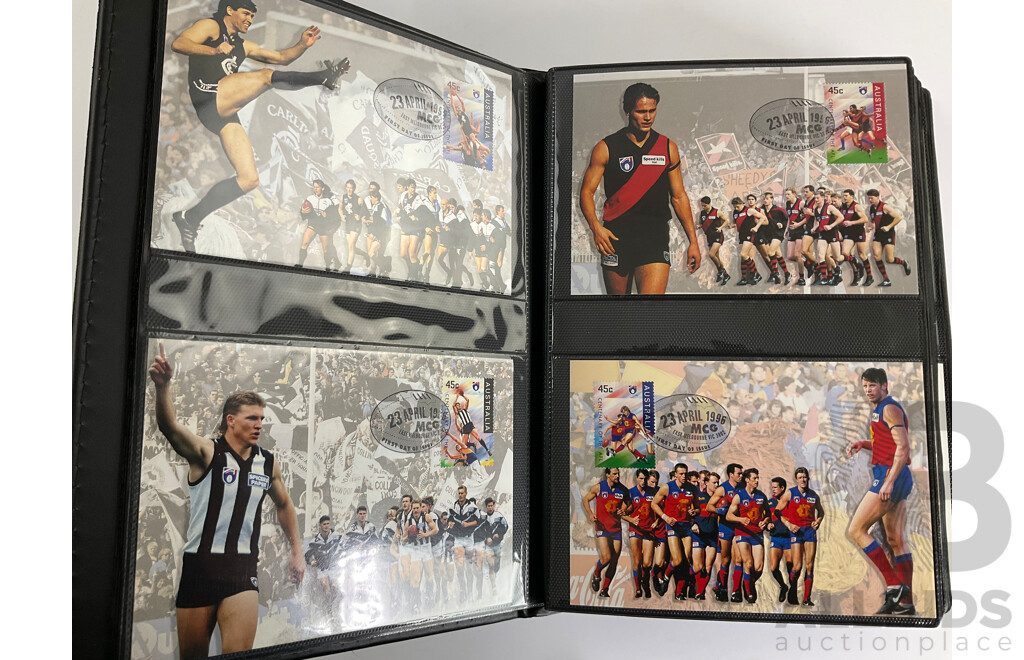 Album of Australian 1996/97 Maxicards Including  Centenary of AFL, Nature of Australia, Australia Day 1997, Classic Cars, Dolls and Bears, Wetland Birds and More