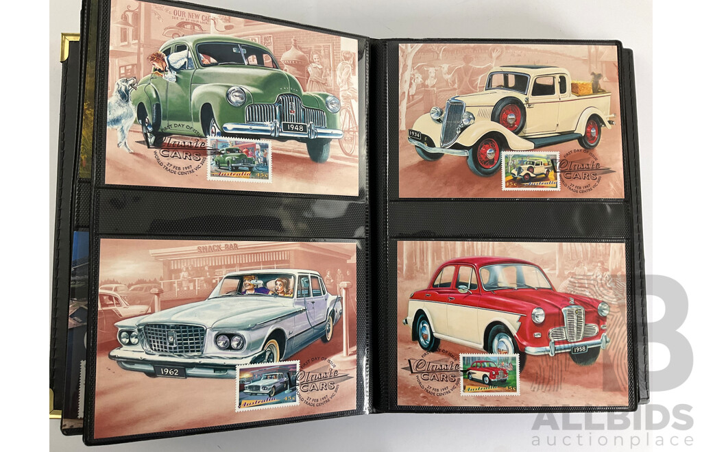 Album of Australian 1996/97 Maxicards Including  Centenary of AFL, Nature of Australia, Australia Day 1997, Classic Cars, Dolls and Bears, Wetland Birds and More