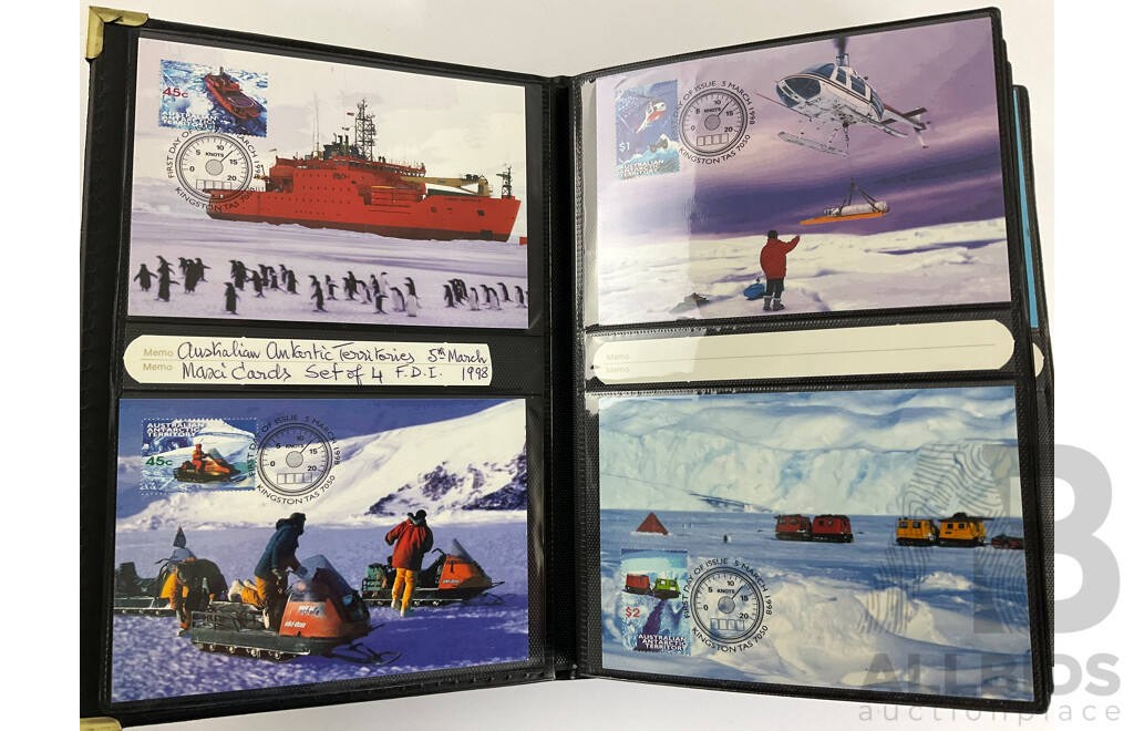 Album of Australian 1998/99/2000 Maxicards Including Australian Rock and Roll, Youth Arts, Butterflies, Early Navigators, ABC, Flowers, Australian Legends, for Valour and More