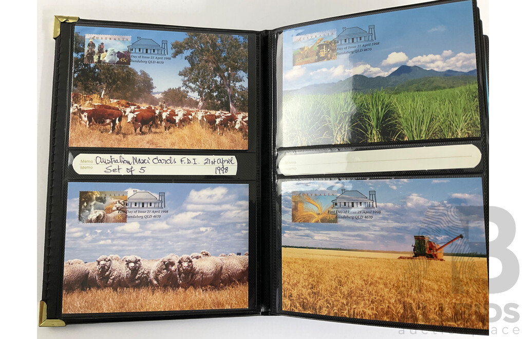 Album of Australian 1998/99/2000 Maxicards Including Australian Rock and Roll, Youth Arts, Butterflies, Early Navigators, ABC, Flowers, Australian Legends, for Valour and More